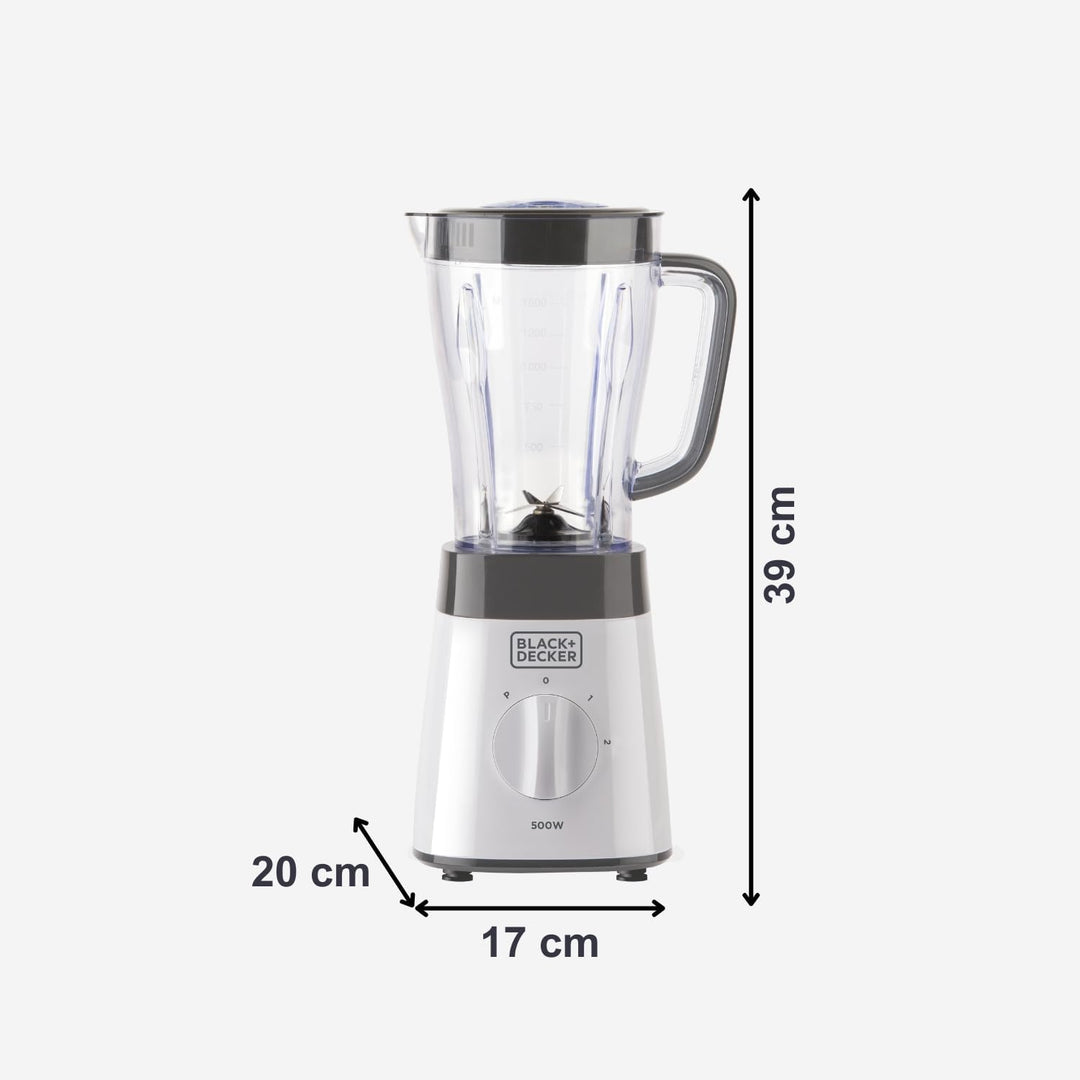 BLACK+DECKER Standmixer | 500W | 2 Geschwindigkeiten | Pulse-Funktion | Glaskrug | 1,5L | Edelstahlm