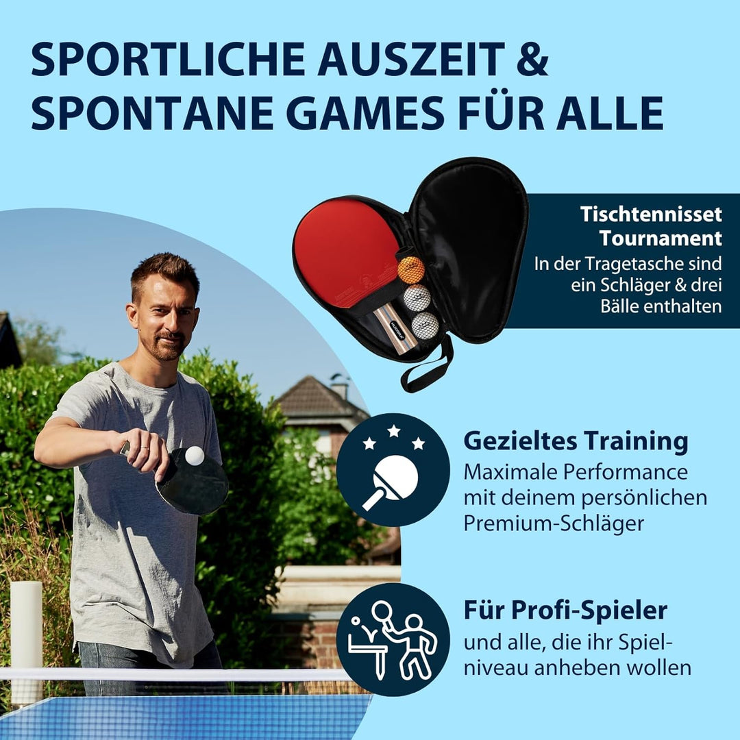 HUDORA Tischtennisset Tournament/Game/Match - Tischtennisschläger + Bälle - Mit Tasche - Für Anfänge