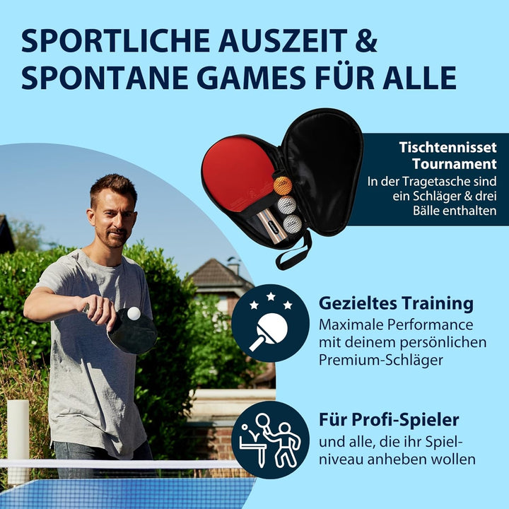 HUDORA Tischtennisset Tournament/Game/Match - Tischtennisschläger + Bälle - Mit Tasche - Für Anfänge