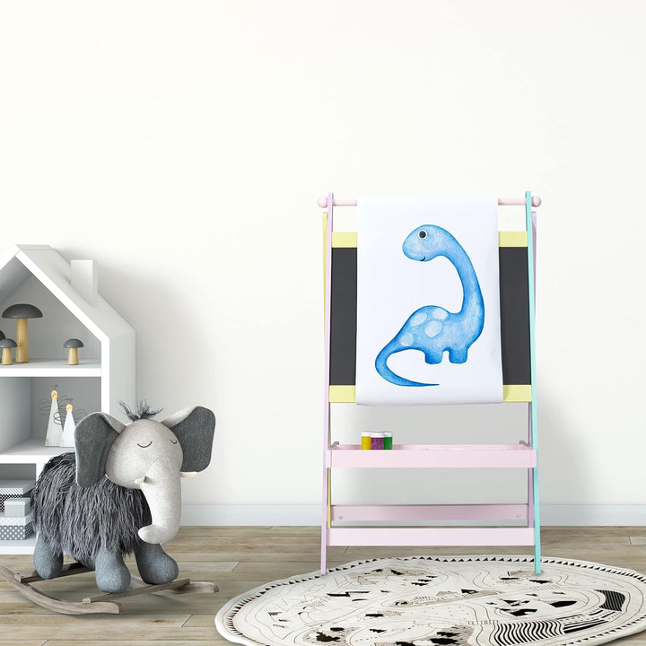 Relaxdays Kindertafel, 2 in 1, mit Papierrolle, Malen, Zeichnen, Kreidetafel Kinder, freistehend, HB