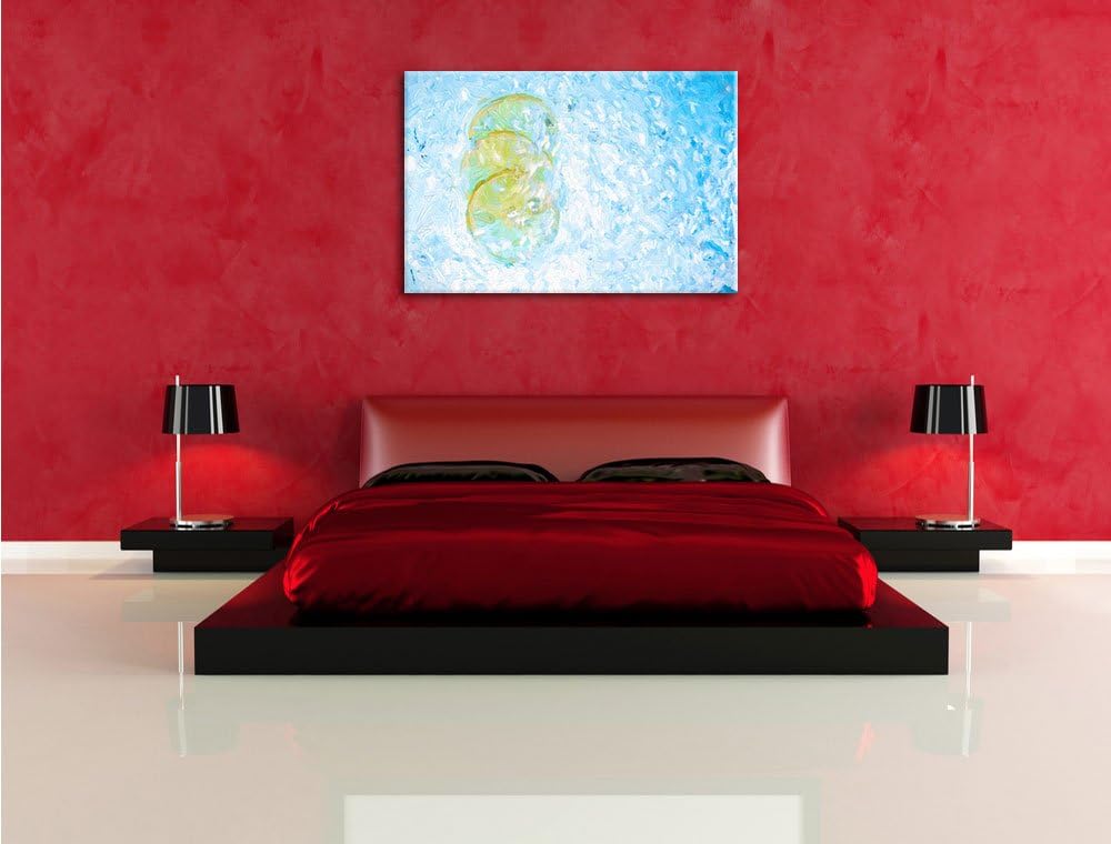 Pixxprint Zitrone fällt ins Wasser als Leinwandbild/Grösse: 100x70 cm/Wandbild/Kunstdruck/fertig bes