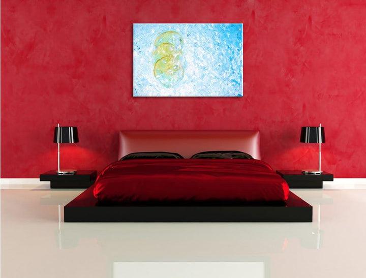 Pixxprint Zitrone fällt ins Wasser als Leinwandbild/Grösse: 100x70 cm/Wandbild/Kunstdruck/fertig bes