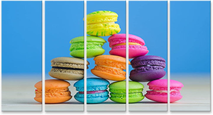 islandburner Bild auf Leinwand Bunte Macarons Vor Blauem Hintergrund Bilder Wandbilder Poster, Leinw