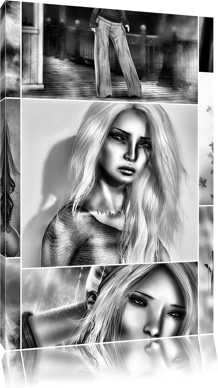 Pixxprint Zeichnungen von Frauen / 100x70cm Leinwandbild bespannt auf Holzrahmen/Wandbild Kunstdruck