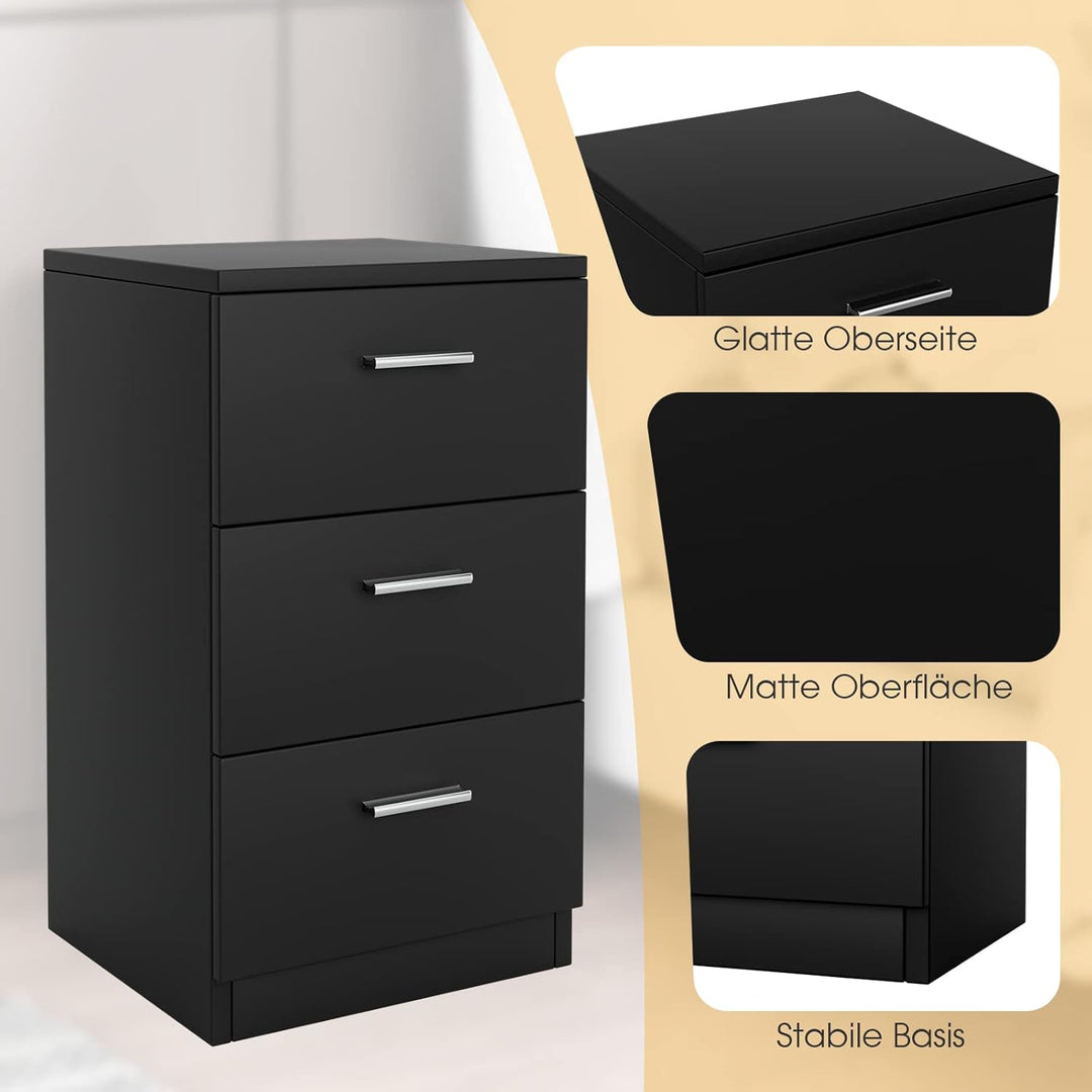 COSTWAY 2er Set Nachttisch mit 3 Schubladen, Nachtschrank für Boxspringbett, Nachtkommode, Nachtkons