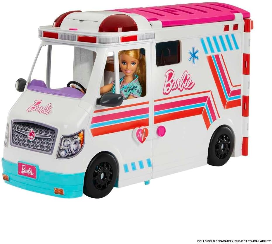 Barbie 2-in-1-Krankenwagen Spielset, Rettungswagen mit Lichtern und Geräuschen, umwandelbar in Pfleg