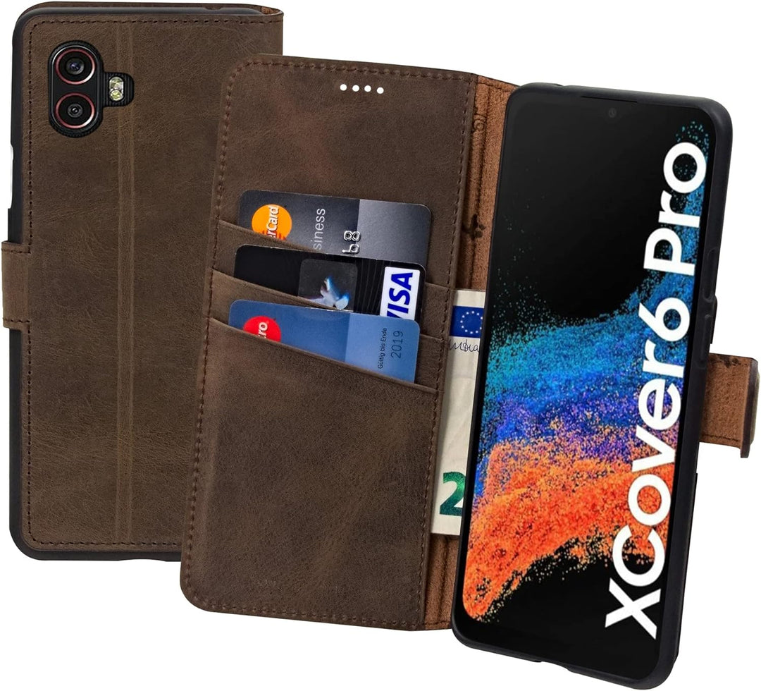 Suncase Book-Style Hülle kompatibel mit Samsung Galaxy XCover 6 Pro 5G Leder Tasche (Slim-Fit) Leder