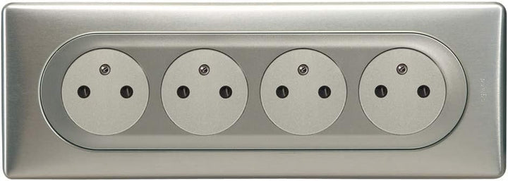 Legrand Céliane Komplettset 4 Steckdosen, zweipolig, mit Erdung, verdrahtet, Silber, 200227, 230 vol