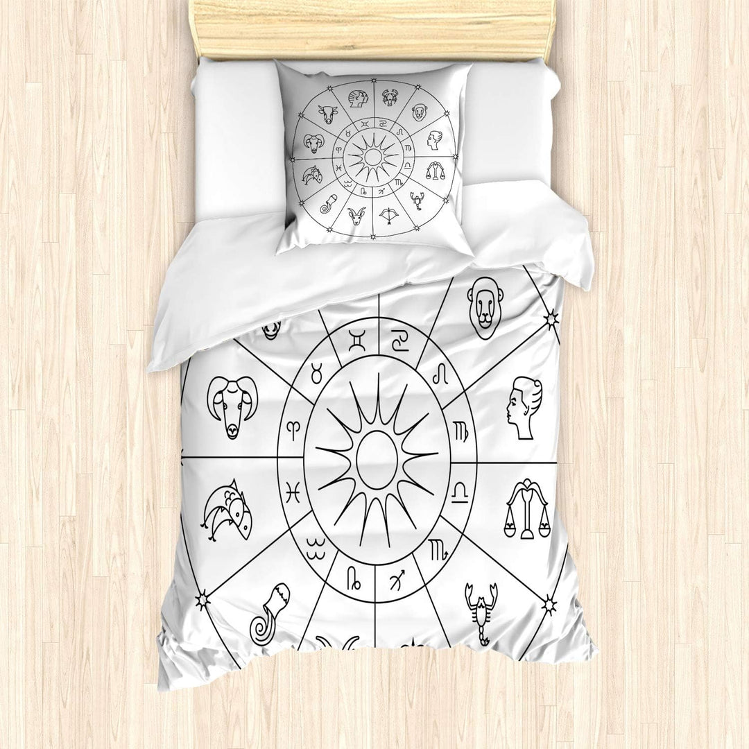 ABAKUHAUS Astrologie Bettbezug Set für Einzelbetten, Flüchtiger Zodiac Kreis, Milbensicher Allergike