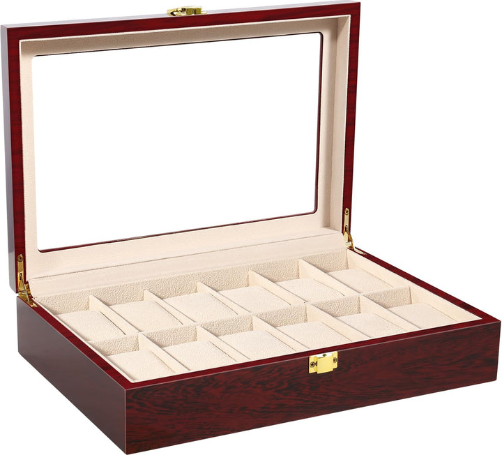 Uhrenbox für 12 Holz Uhrenkasten Schmuckkasten Damen Herren Holz- Vintage Rot, Holz- Vintage Rot