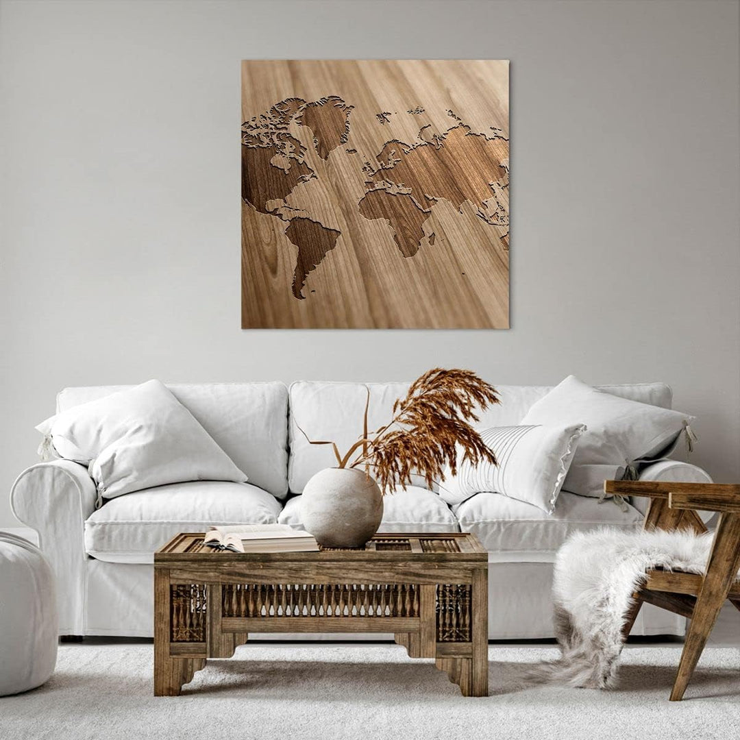 ARTTOR Bilder auf Leinwand 70x70cm Leinwandbild Geographie Globus Karte Gross Wanddeko Bild Schlafzi