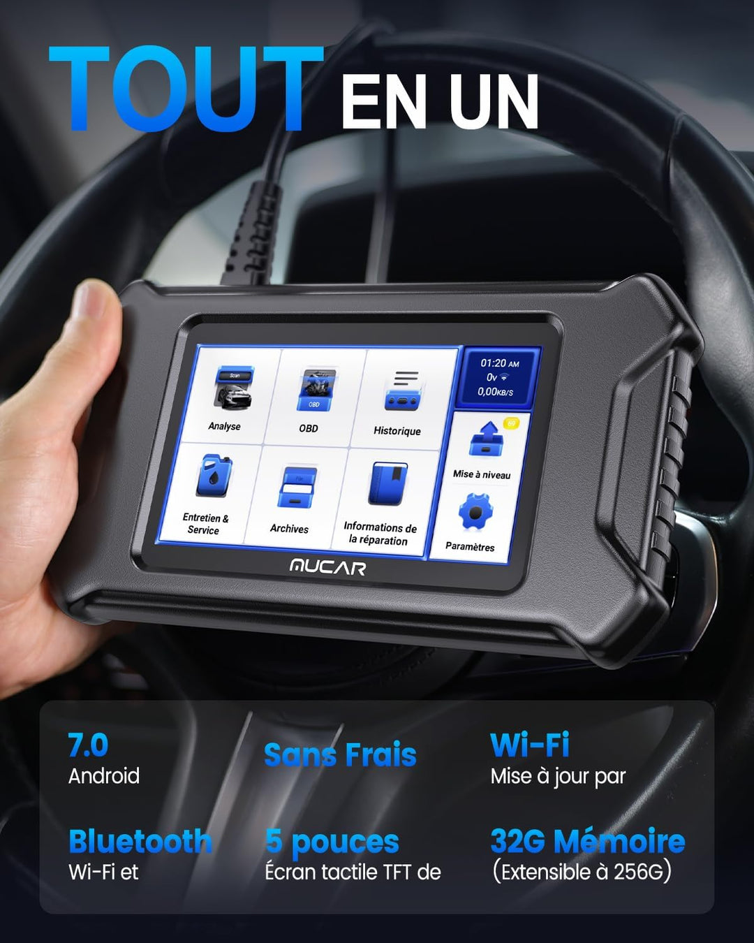 OBD2 Diagnosegerät, MUCAR CS6 Diagnosegerät Auto Mit 6 System(ECM/TCM/ABS/SRS/TPMS/BCM) + 7 Reset-Fu