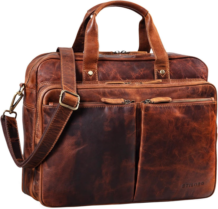 STILORD 'Remus' Ledertasche Umhängetasche Leder Aktentasche Gross 15,6 Zoll Laptoptasche abnehmbarer