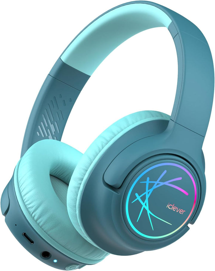 iClever Bluetooth kopfhörer Kinder mit LED-Leuchten, 74/85dBA Lautstärkebegrenzung, 43 Stunden Spiel