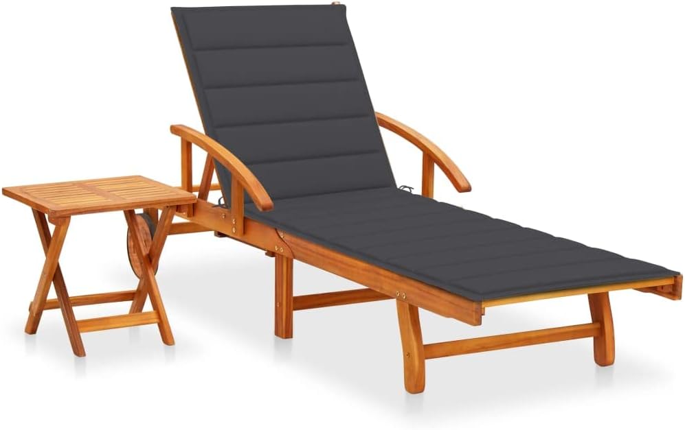 vidaXL Akazienholz Massiv Sonnenliege mit Tisch Auflage 2 Rädern Gartenliege Holzliege Relaxliege Li