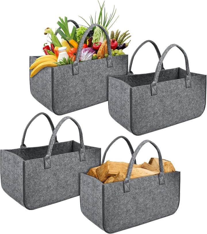 LZQ 4 Stück Gross Filztaschen Filztaschen Kaminholzkorb Filztasche Shopper Faltbar Filz kann als kam