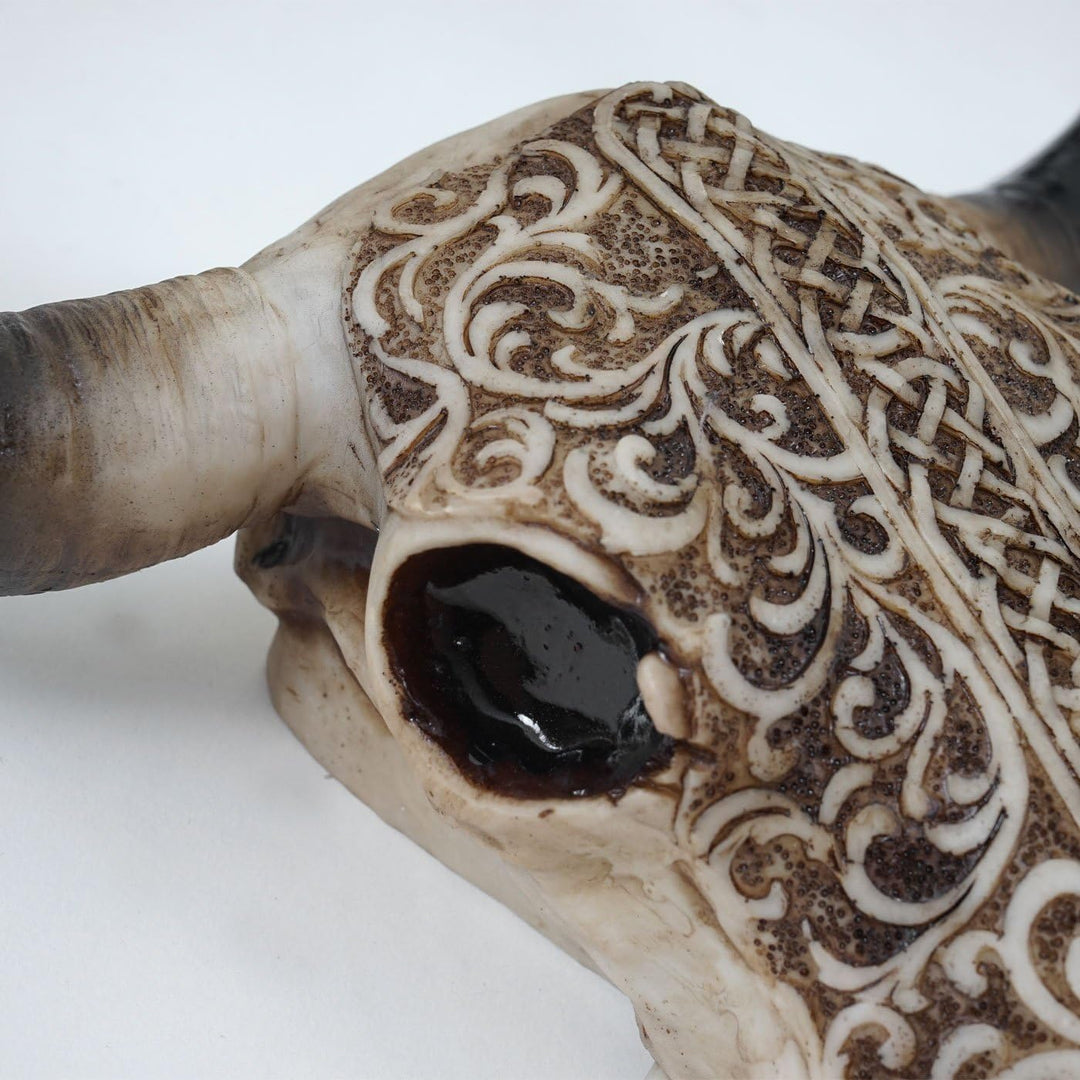 Mendler Deko Schädel 31cm HWC-C15, Polyresin Stier Bulle Longhorn Kopf Trophäe mit Tribal, In-/Outdo
