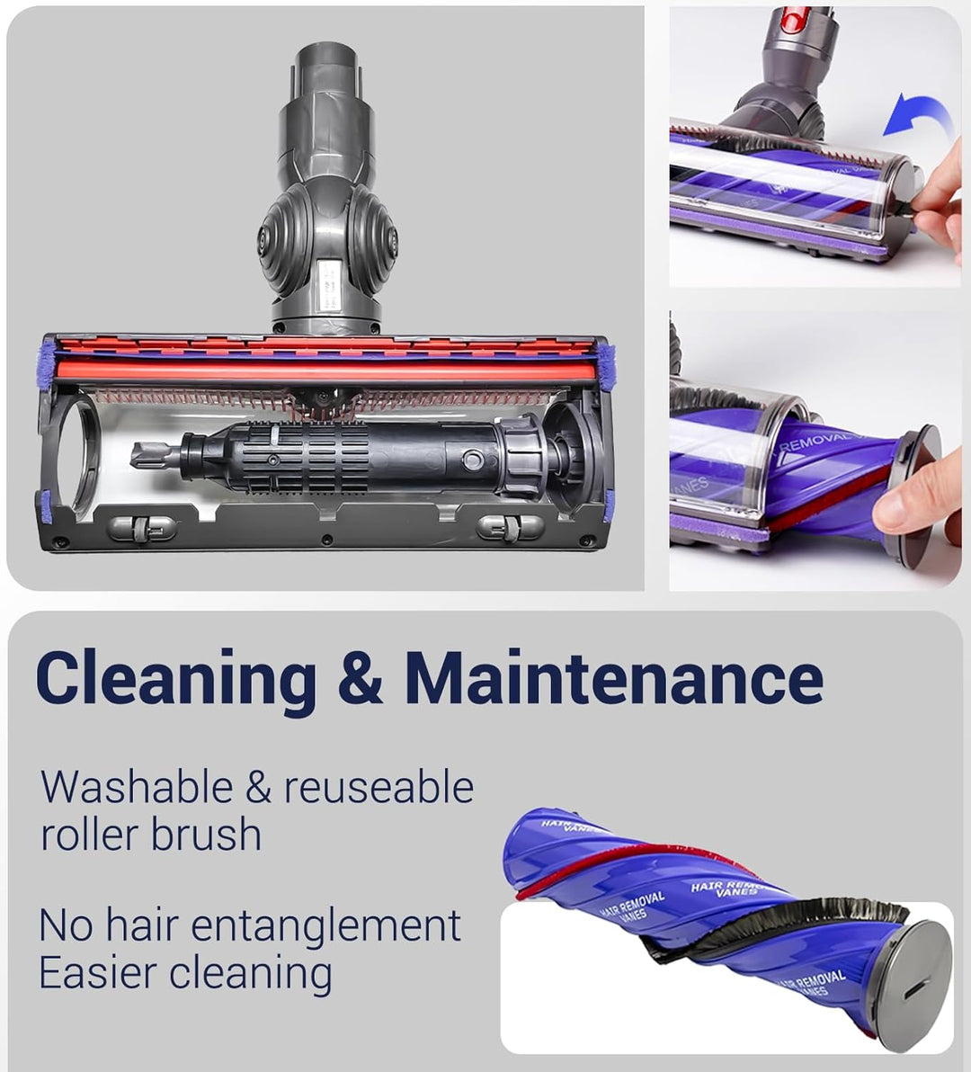 DAMAIYI Anti-Verwicklungs-Bürste kompatibel für Dyson Staubsauger V7, V8, V10, V11, V15 - Hochdrehmo