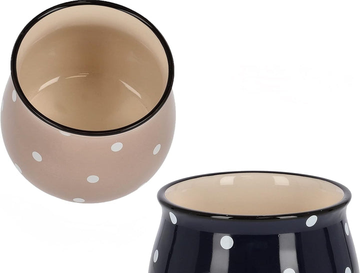 KOTARBAU® Keramik Blumentopf Übertopf Beige ⌀ 125 mm Dunkelblau ⌀ 110 mm in Weisse Punkte Erbsen Bei
