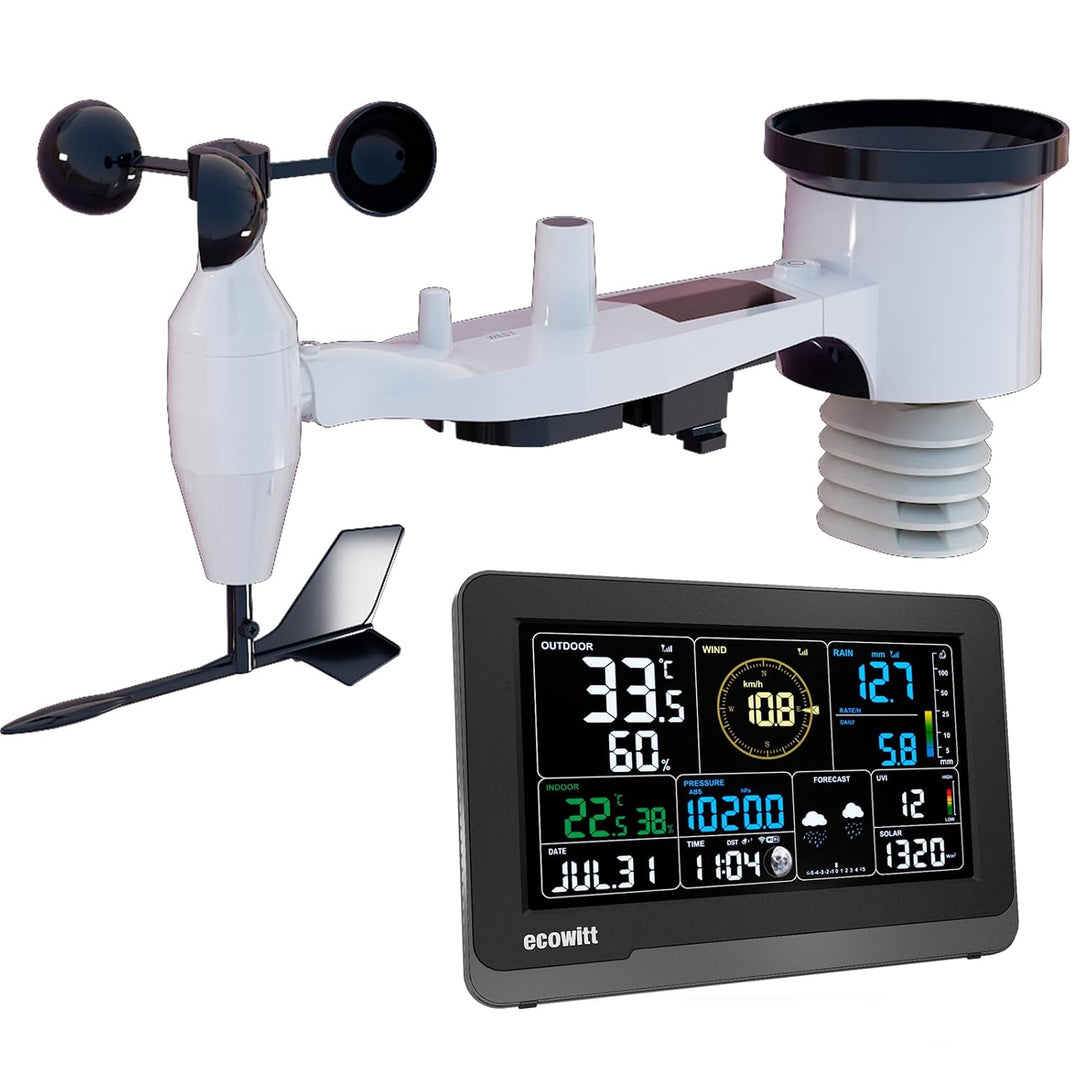 Ecowitt Wi-Fi Wetterstation Array, 7 in 1 Garten Drahtloser Solar-Wetter-Aussensensor WS69 + 3 in 1