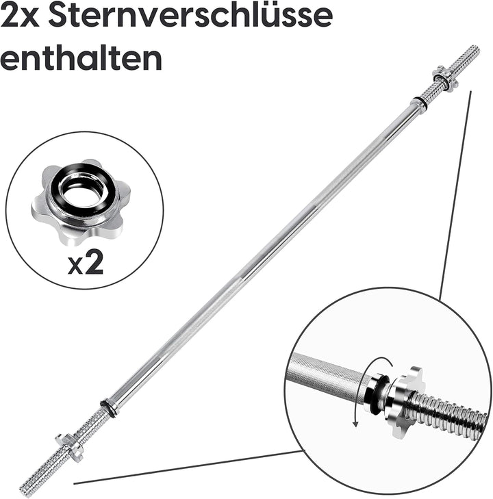 wuuhoo® Langhantelstange Henry - 180cm / 150 cm / 120 cm Hantelstange 25mm, Stahl verchromte Hantel