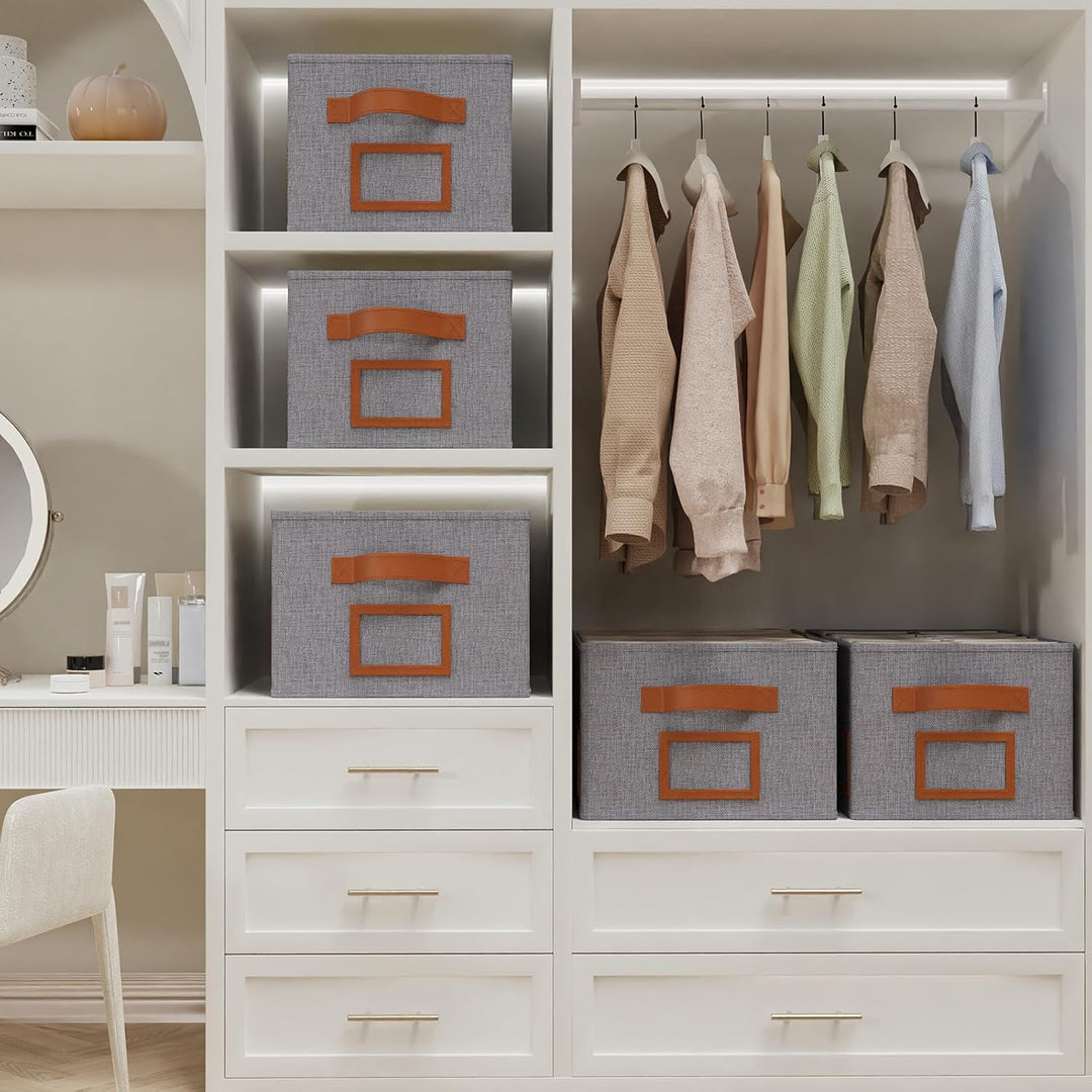 OUTBROS 3 Stück Aufbewahrungsboxen Stoff, Faltbare Aufbewahrungskiste Organizer mit Griff, Gross Auf