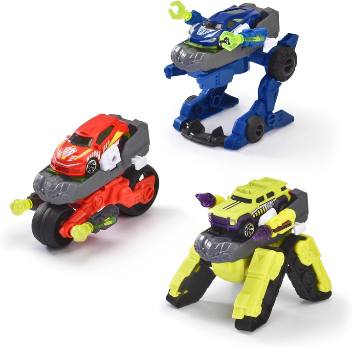 Dickie Toys – Transformator-Fahrzeuge im 3er Set (je 12 cm) - 2 in 1 Roboter-Autos für Kinder ab 3 J