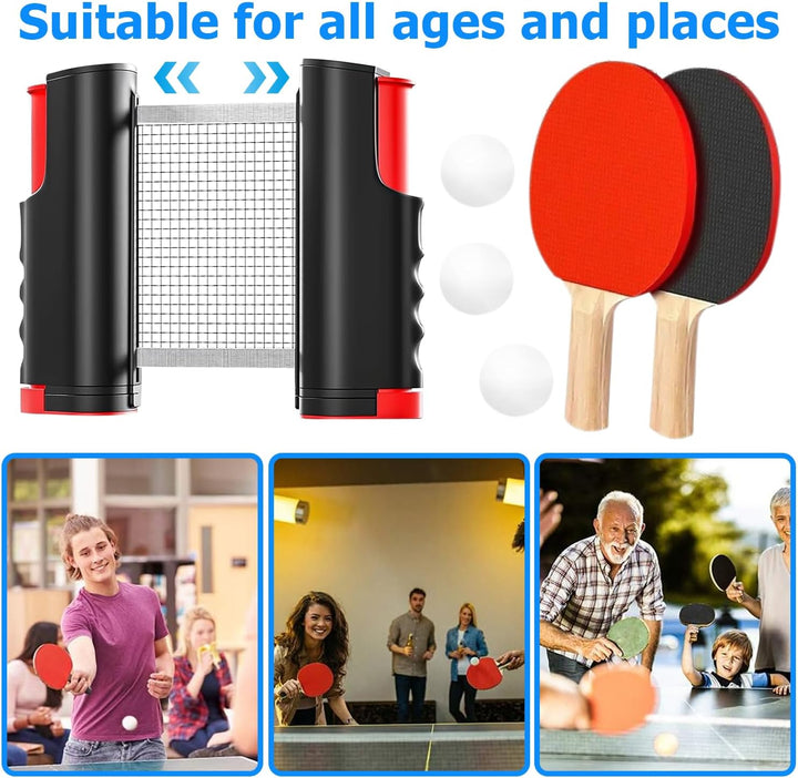 HOMURY Tischtennisschläger Set: Profi Tischtennis Set mit 2 Tischtennisschläger + Einziehbarem Netz