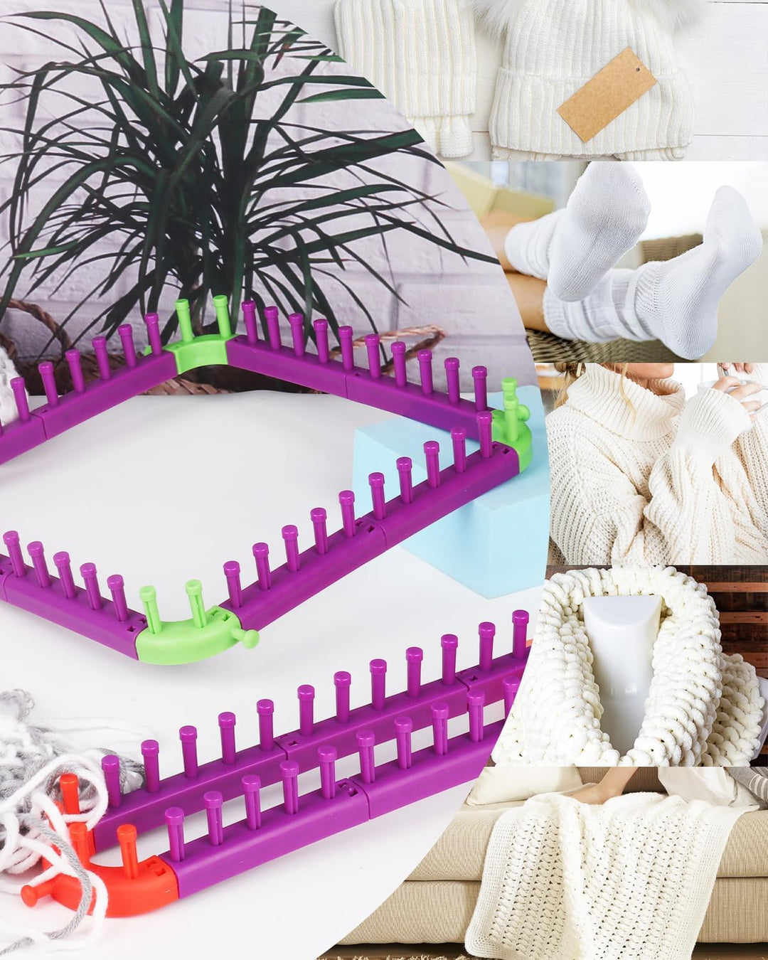 Coopay Kombinierbar Strick Webstühle Set, Verstellbar Strickrahmen mit Häkelnadel und Nadel, Kann in