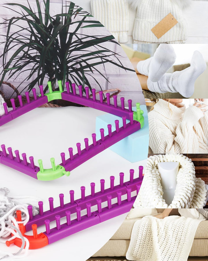 Coopay Kombinierbar Strick Webstühle Set, Verstellbar Strickrahmen mit Häkelnadel und Nadel, Kann in