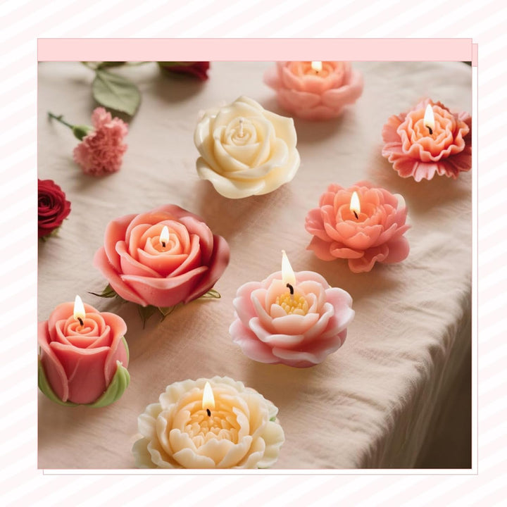 LAGAHS 8pcs Silikonformen Giessen Formen mit 10pcs Candlewick, Blumen Kerzen Silikonformen 3D Giesse