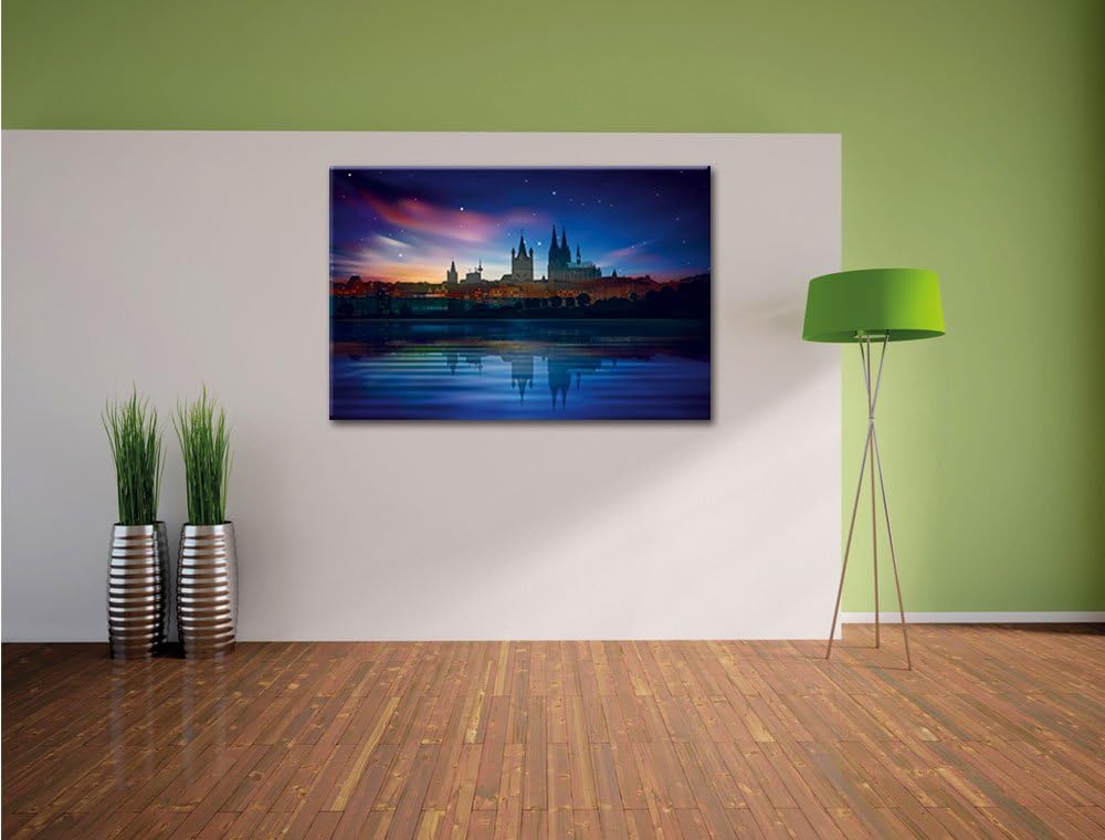Polarlichter über der Skyline von Köln Format: 100x70 auf Leinwand, XXL riesige Bilder fertig gerahm