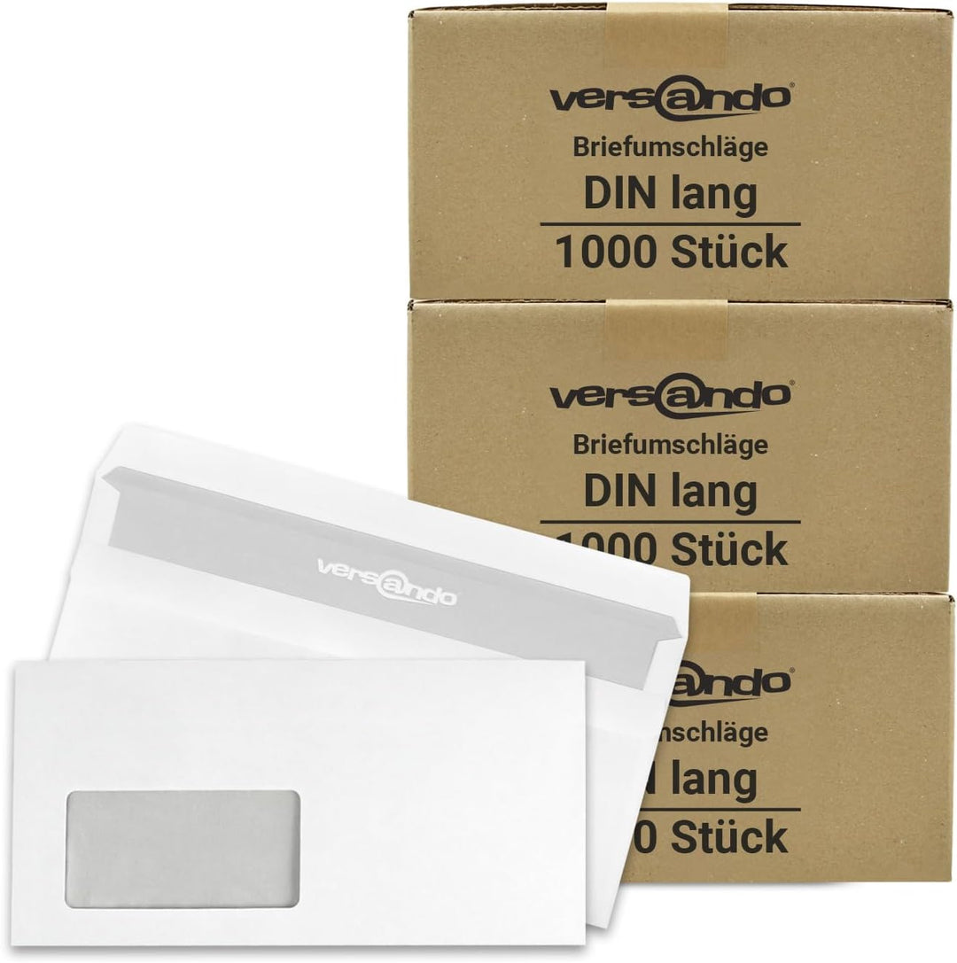 versando 3.000 Briefumschläge DIN lang mit Fenster mF selbstklebend sk Fensterbriefumschläge 22 x 11