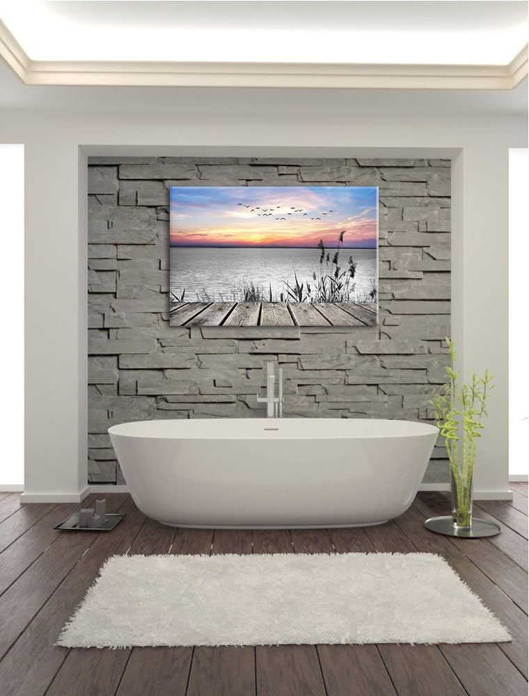 Steg mit Ausblick auf das Meer schwarz/weiss Format: 100x70 auf Leinwand, XXL riesige Bilder fertig