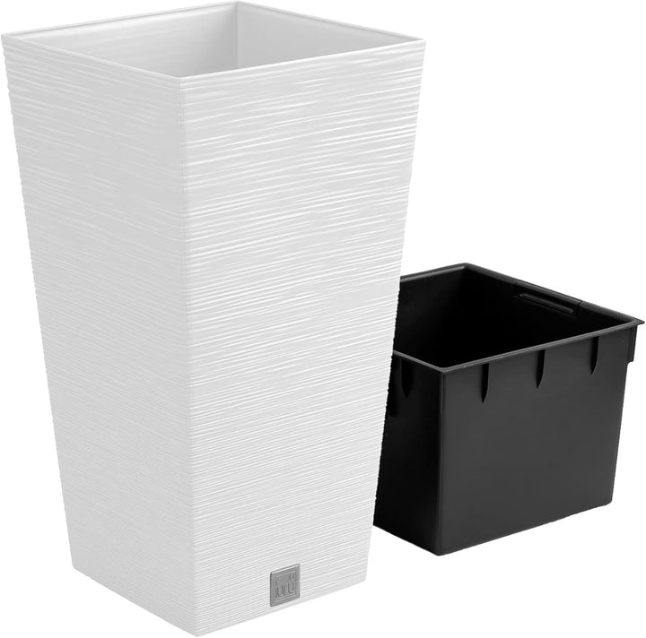 Macetero color blanco, con depósito, colección FURU, de 29,5 x 29,5 x 55 cm, capacidad de 14 L. Weis