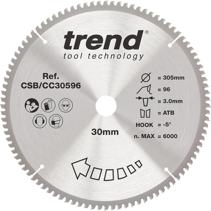 Trend CraftPro Negative Hook Crosscutting TCT Kreissägeblatt, 305mm Durchmesser x 96 Zähne x 30mm Bo