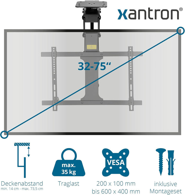 Xantron® DEHA-600E-Roto TV Deckenhalterung Elektrisch Klappbar Neigbar & Drehbar / 32-75 Zoll [Sprac
