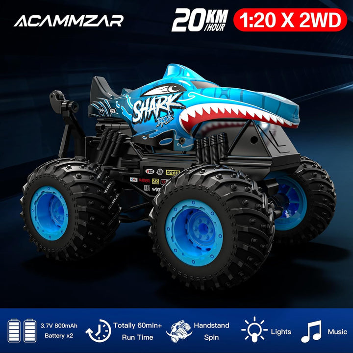 ACAMMZAR Ferngesteuertes Auto, 2.4GHz 20+km/h Ferngesteuertes RC Monster Truck mit 2 Akkus 60 Mins+,