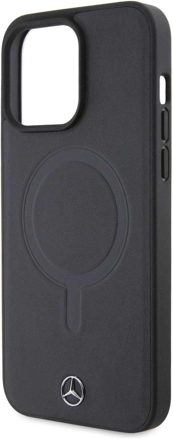 CG MOBILE Mercedes-Benz Handyhülle kompatibel mit Magsafe und iPhone 15 Pro Max in Schwarz, Echtlede