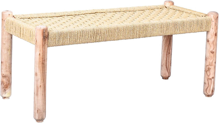 Marrakesch Sitzbank Bank aus Holz und Jute Josue 90 cm 2-Sitzer | Ideal im Garten Terrasse und Balko
