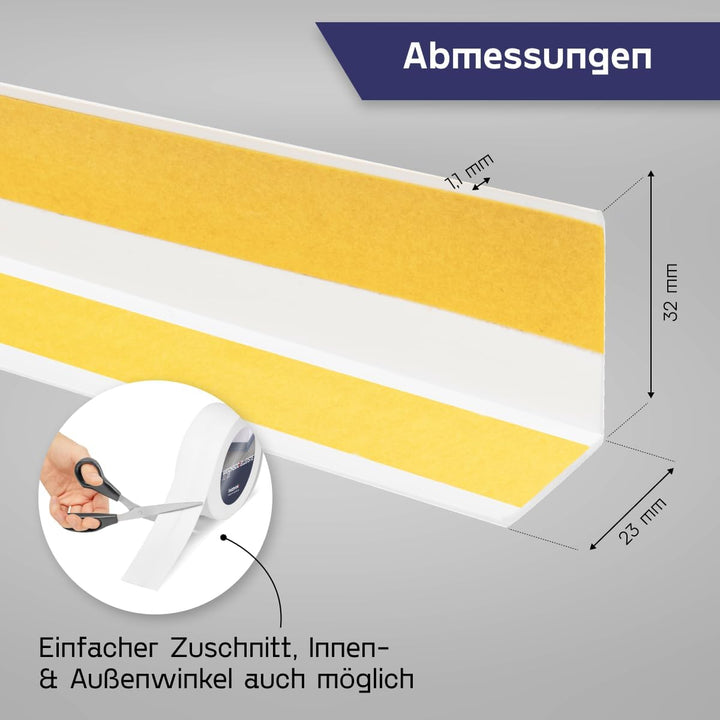 HOLZBRINK Weichsockelleiste selbstklebend WEISS Knickleiste, 32x23mm, 15 Meter 15m Weiss, 15m Weiss