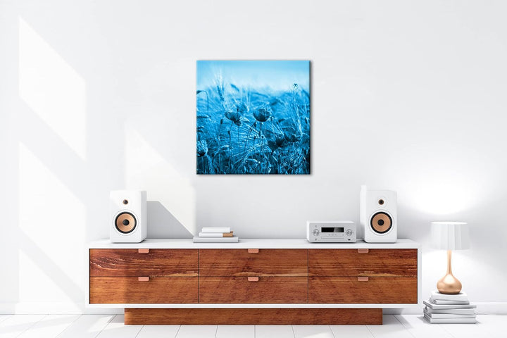 deyoli zarte Mohnblumen im Getreidefeld Format: 70x70 Effekt: Monocrome Blau als Leinwand, Motiv fer
