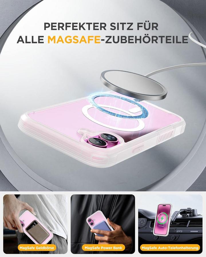 Miracase 360 Grad für iPhone 16 Hülle mit Magsafe, Eingebaut Glas Schutzfolie, Komplettschutz HandyH
