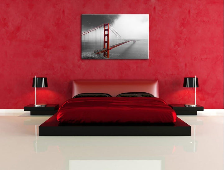 rote Golgen Gate Bridge in San Francisco schwarz/weiss Format: 100x70 auf Leinwand, XXL riesige Bild