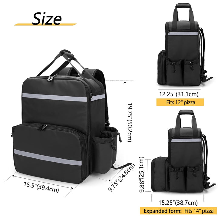 Trunab Pizza Tasche mit 4 Becherhaltern, 14-Zoll-Pizzaliefertasche mit Stützbrettern, Isolierte Lief