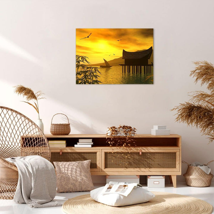 ARTTOR Bilder auf Leinwand Asien Berg Meer Felsen Leinwandbild 70x50cm Wandbilder Dekoration Wohnzim