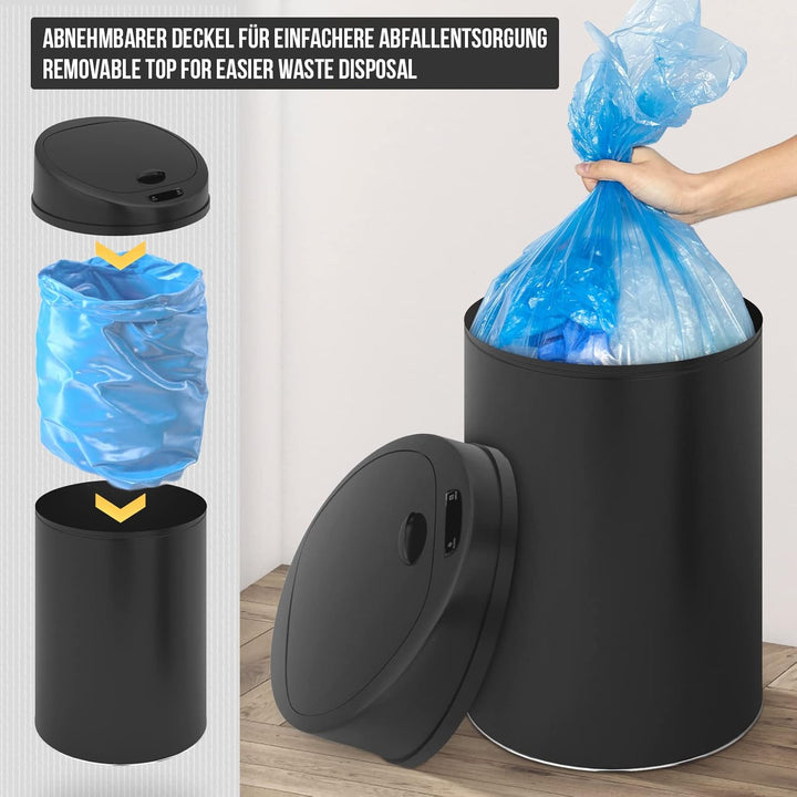 Jago® Mülleimer mit Sensor - 30/40/50/60L, Edelstahl/verzinkter Stahl, Rund, mit Klemmring, für Küch