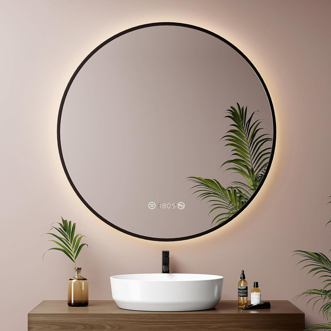 EMKE LED Badspiegel Rund ф80cm Spiegel mit Beleuchtung Runder Badspiegel Schwarzer mit Touch, Antibe