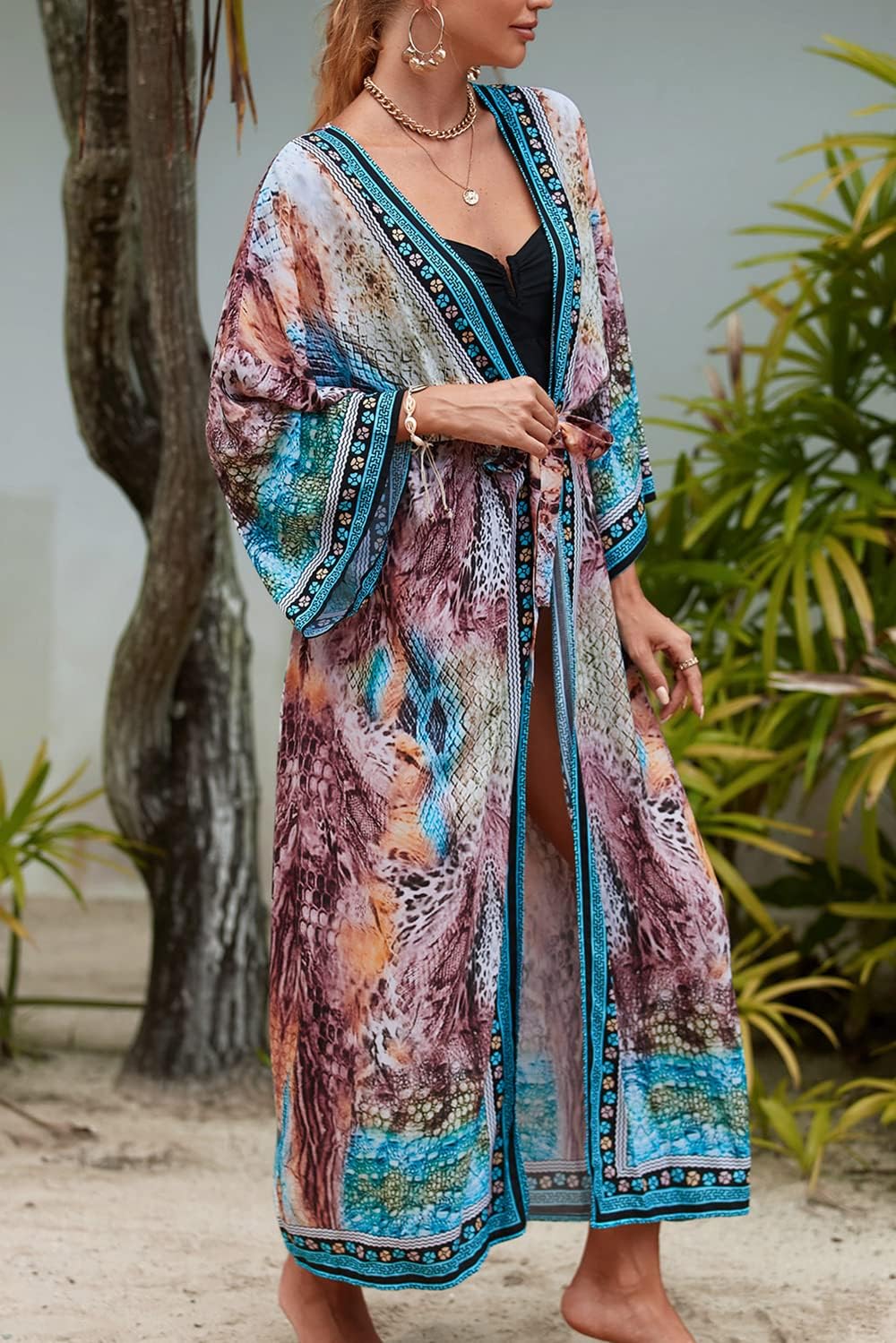 YouKD Damen Bohemian Cardigan Maxikleid Strand Vertuschung Robe Lange Kimono Robs One Size Einheitsg