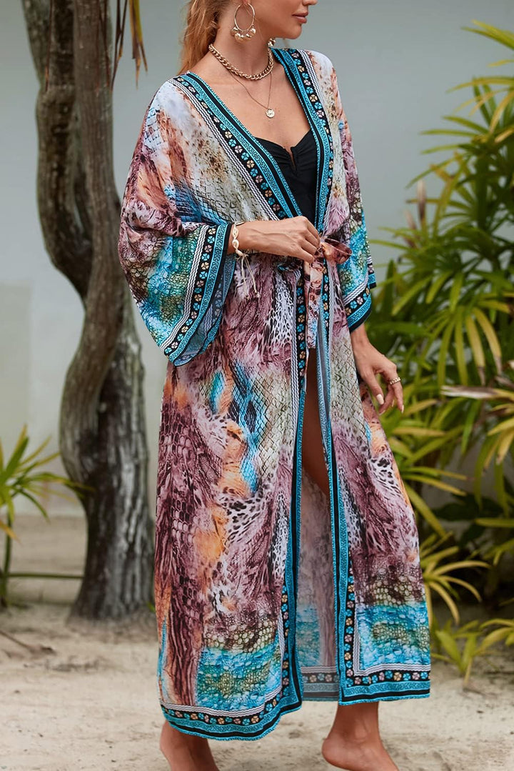 YouKD Damen Bohemian Cardigan Maxikleid Strand Vertuschung Robe Lange Kimono Robs One Size Einheitsg